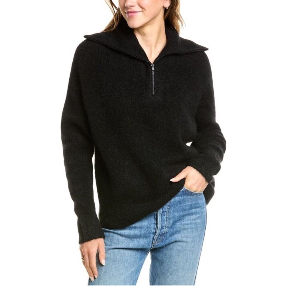 Nwt Vince Quarter Zip Sweater Black Alpaca Blend Soft Cozy Sz M